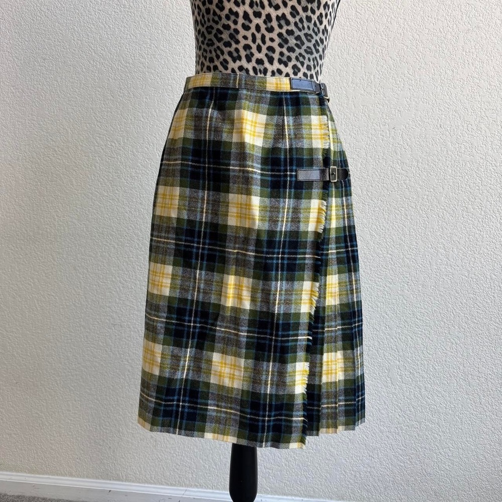 Multicolored plaid kilt wrap midi skirt